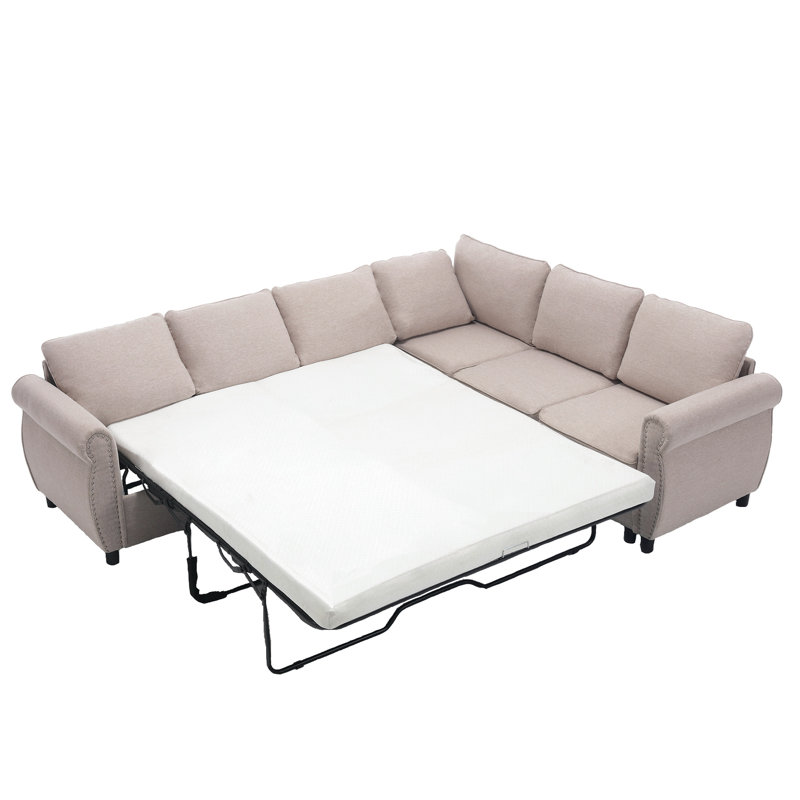 Canapé-lit modulaire 6 places, revêtement, coussins amovibles, canapé-lit 2 en 1 beige, siège, structure en fer, salon, Beige