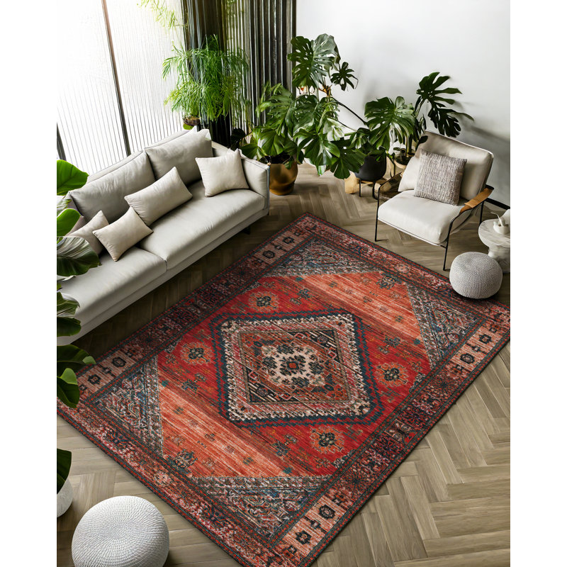 Jateen Collection Digital Print Cotton-Polyester Blend Rug – Red, Rectangle 4' x 5'