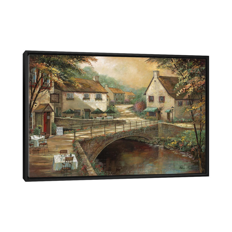 Michaels 'pub and grill par Ruane Manning - reproduction d'art, H 26 po x l 40 po x 1,5 po, Toile avec cadre noir, Aucun mat