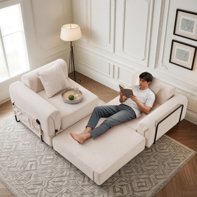 Lit convertible pliable Boneless et canapé-lit modulaire moderne, Beige