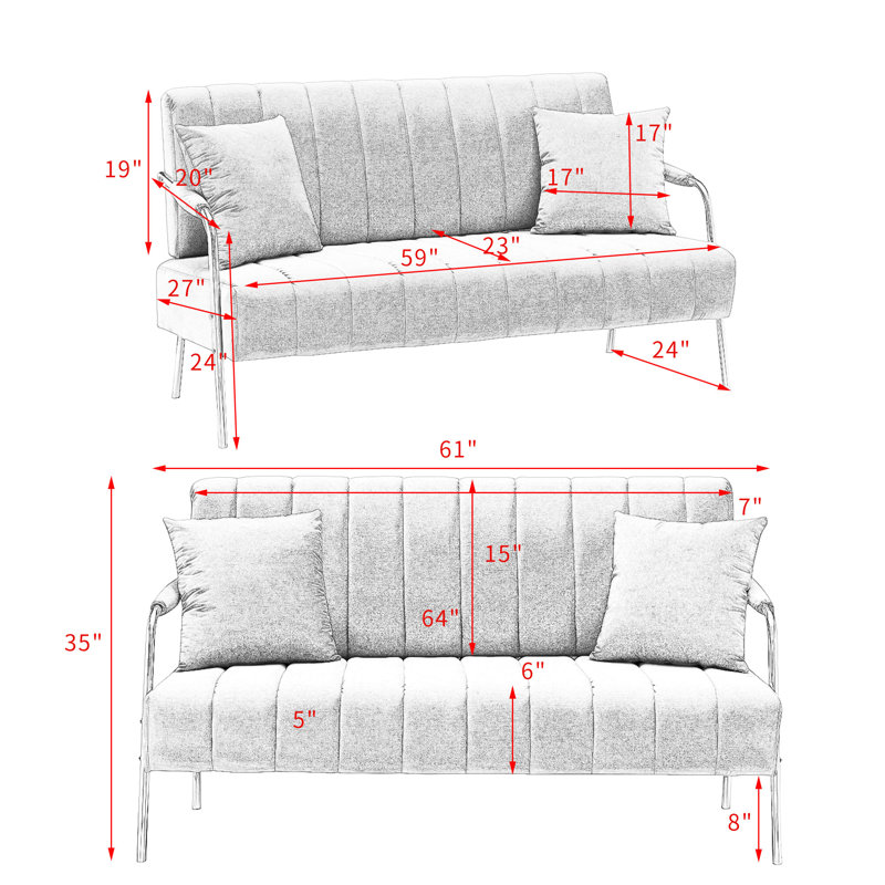 Queana Metal 60'' Reception Sofa, Turquoise