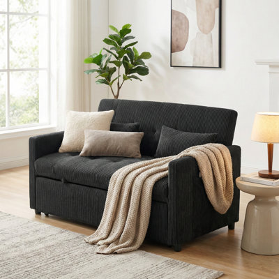 53" Wide Corduroy Convertible Sleeper Loveseat with USB Ports
