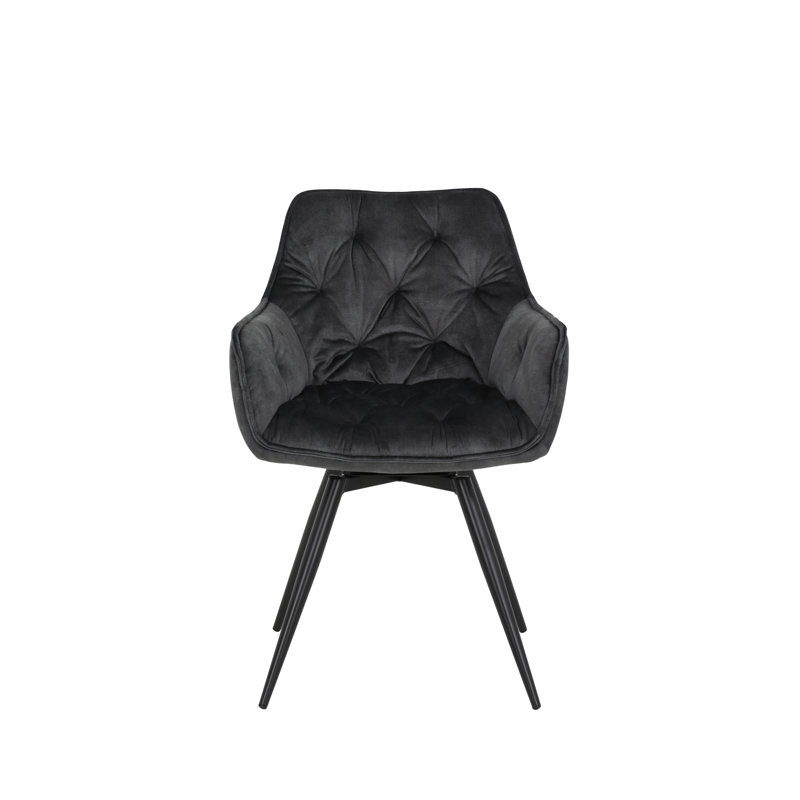 49cm H Tufted Velvet Upholstered Armchair, Vintage Anthracite