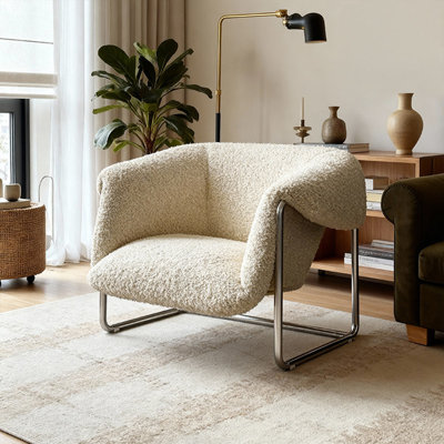 Fauteuil décontracté rembourré en acier inoxydable de style moyen-âge en tissu d'agneau