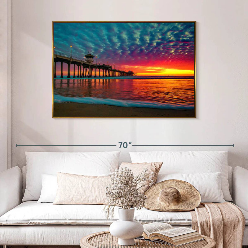 Quai coloré Huntington, 46 po x 31 po, Cadre flottant doré