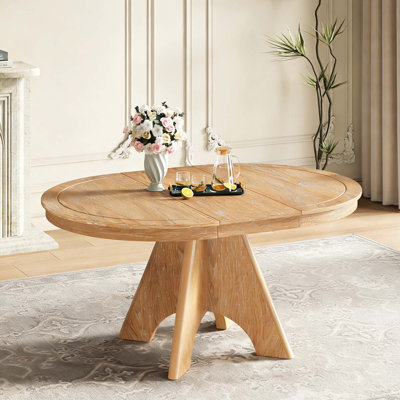 Table de salle à manger extensible vintage pour 4-6, table de cuisine rustique de 42 à 58 pouces avec finition patinée et pieds croisés robustes