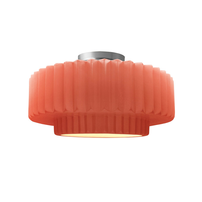 Radiance Ceramic Pleated Semi-Flush Mount, 7.25" H x 14.5" W x 14.5" D, Gloss Blush, Brushed Nickel