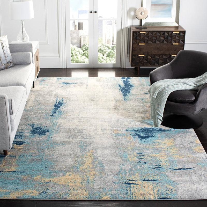 Zeke Abstract Grey/Blue Area Rug, Rectangle 235 x 305cm