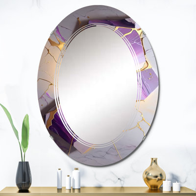 Prasanta - Géode abstraite violet I - Miroir mural abstrait en marbre