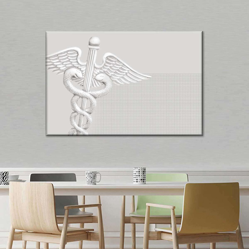 Caducée médical sur toile, H 30 po x l 45 po x P 1,25 po