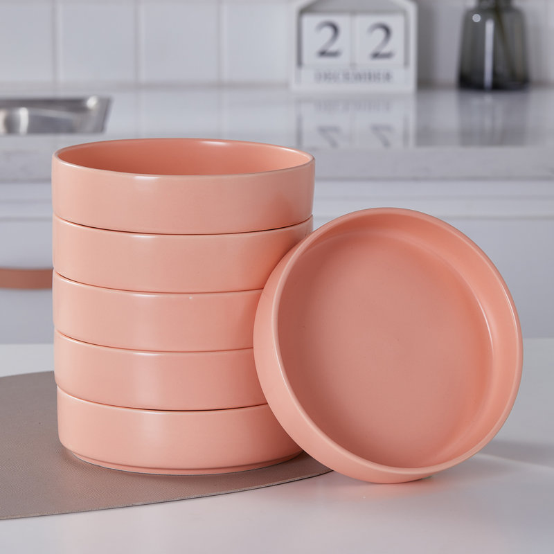 Birch Lane™ Joanna 6-Piece Pasta Bowl Set Porcelain, Peach
