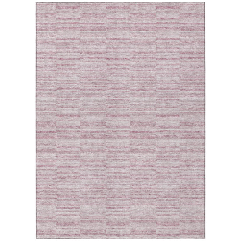 Tapis intérieur lavable rayé rose et beige 8 pi x 10 pi, Rectangle de 5 pi x 8 pi