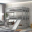 Gris - lit triple complet, structure en bois de pin, intégré et coulissant, maximise l'espace dans la chambre à coucher, peut être utilisé de différentes combinaisons, lit superposé de 78,7 po de profondeur avec garde-corps en bois, stable solide, idéal pour les grands-228213579