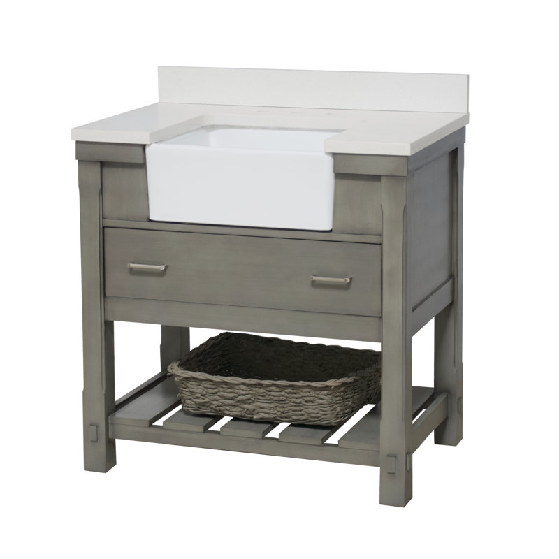 Ensemble de meuble-lavabo simple 36 po Hitton, Quartz, Gris patiné