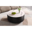 Table basse ronde moderne mobile avec roulettes, 2 tiroirs, plateau en pierre frittée à motif marbre, noir-129355176