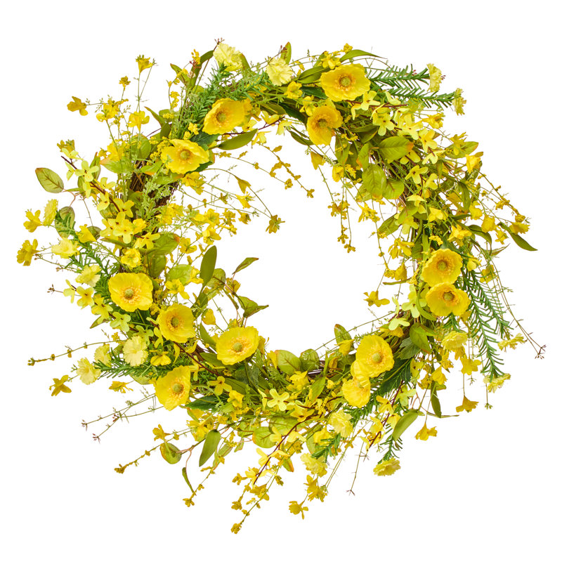 Couronne de coquelicot 24 po / Forsythia 24 po, H 24 po x l 24 po
