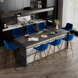 Set of Bar Stools, Velvet Fabric Counter Stool