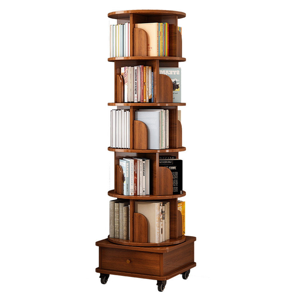 Rotating Bookcase Bookshelf Toy Storage Babyroom Hardwood Swivel Base 