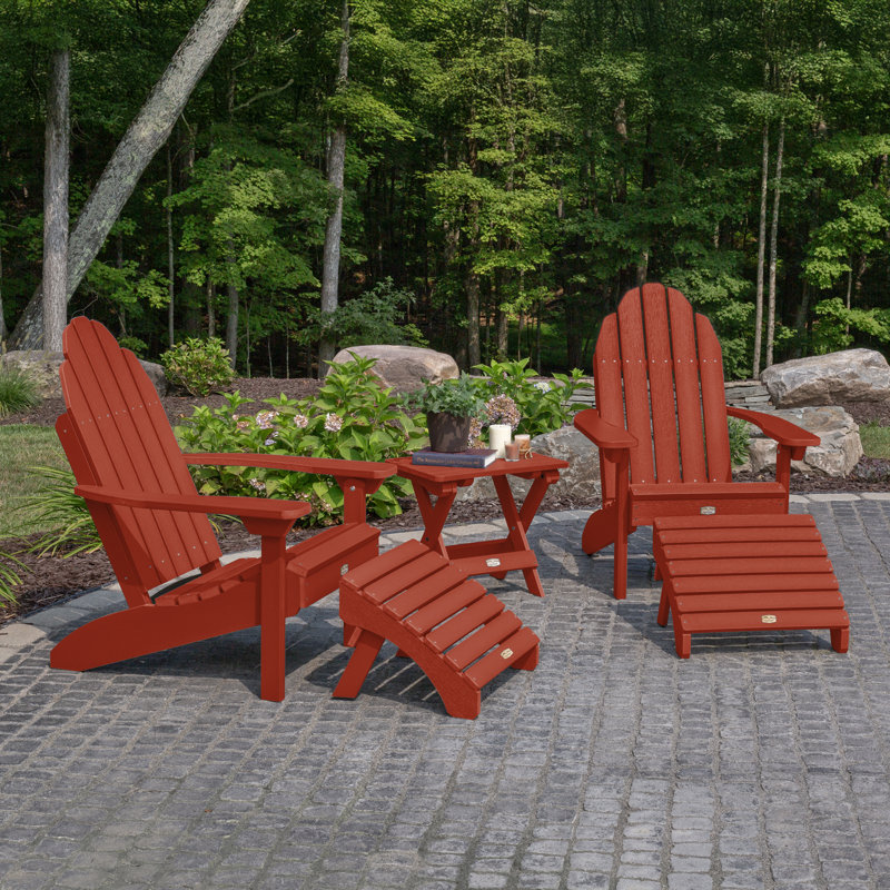 Chaise Adirondack en plastique avec repose-pieds Milaca, Rouge rustique