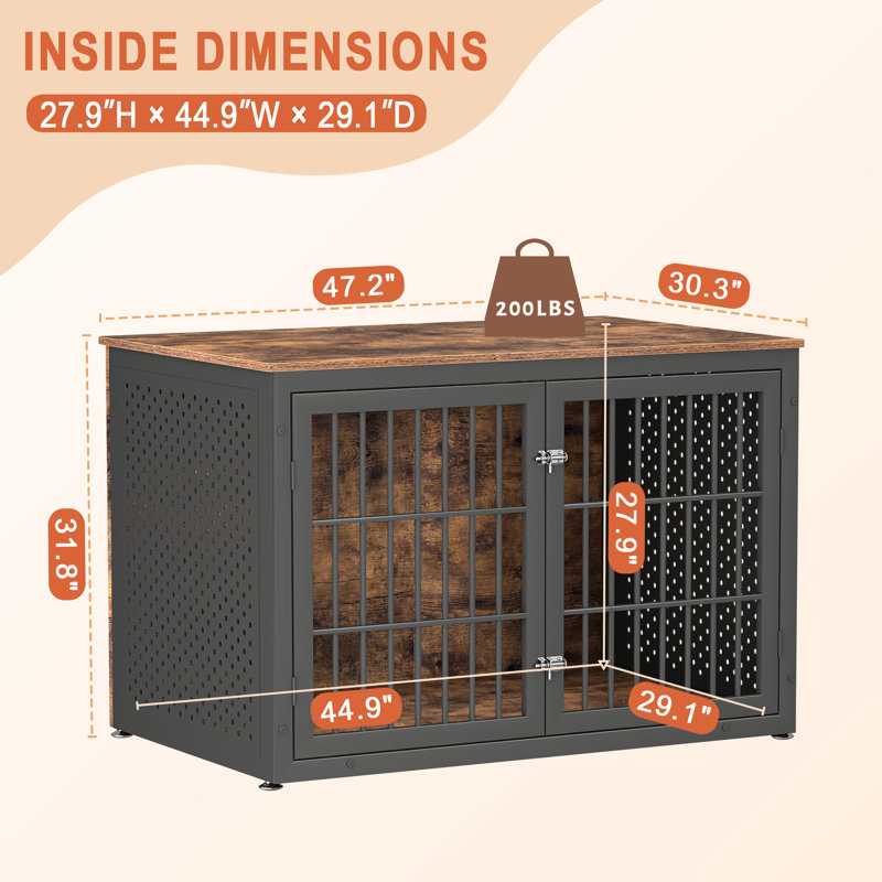 48 Inch Rustic Heavy Duty Dog Crate Furniture, Decorative Pet House End Table, Wooden Cage Kennel Furniture Indoor for Extra Large Dogs