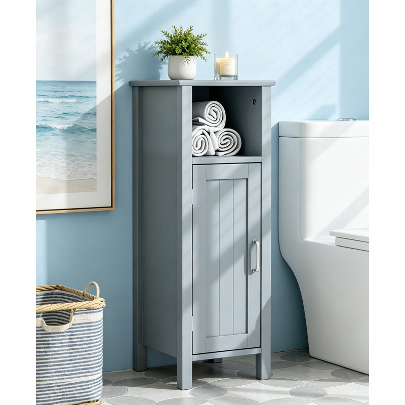 Narrow Floor Cabinet with Device & Adjustable Shelf, Grey