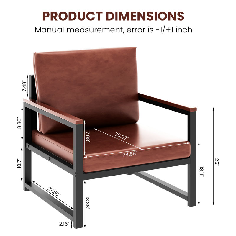 Mid Century Modern Accent Chair With Wood Frame, PU Leather Reading Armchair, Reading Leisure Dining Seating & Booth For Living Room Bedroom Waiting Room