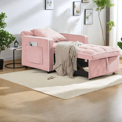 Convertible Velvet Sofa Bed, Modern Pink Recliner For Home