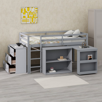 Loft Bed With Built-In Drawer, Shelf, Pull-Out Desk