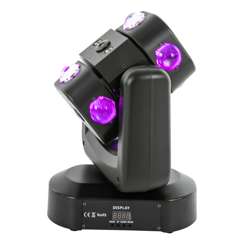 Projecteur DJ à tête mobile, rotation infinie, DEL RGBW 8×12W et laser rouge-vert, stroboscope multi-effets, compatible DMX512, commande vocale, idéal pour les bars, karaokés, mariages et concerts (prise américaine).