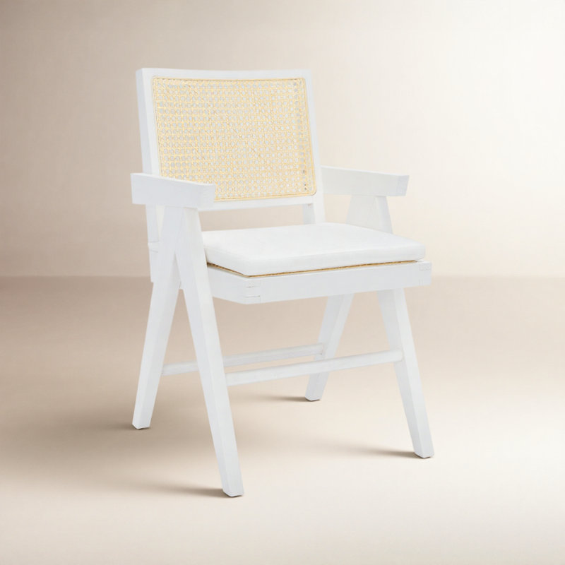 Josephina 17.7'' H Leather Upholstered Ash Armchair, White
