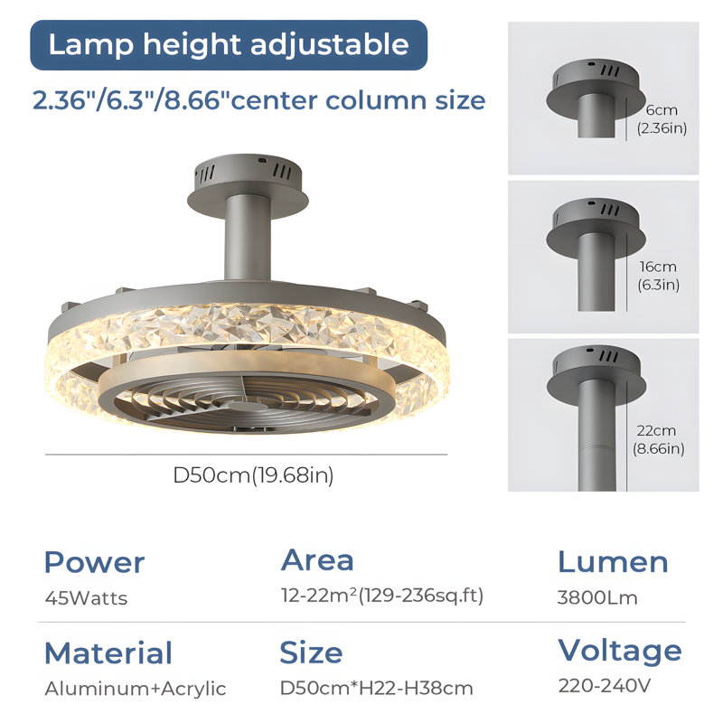 Ventilateur de plafond encastré avec lumière pour chambre Aaipaite