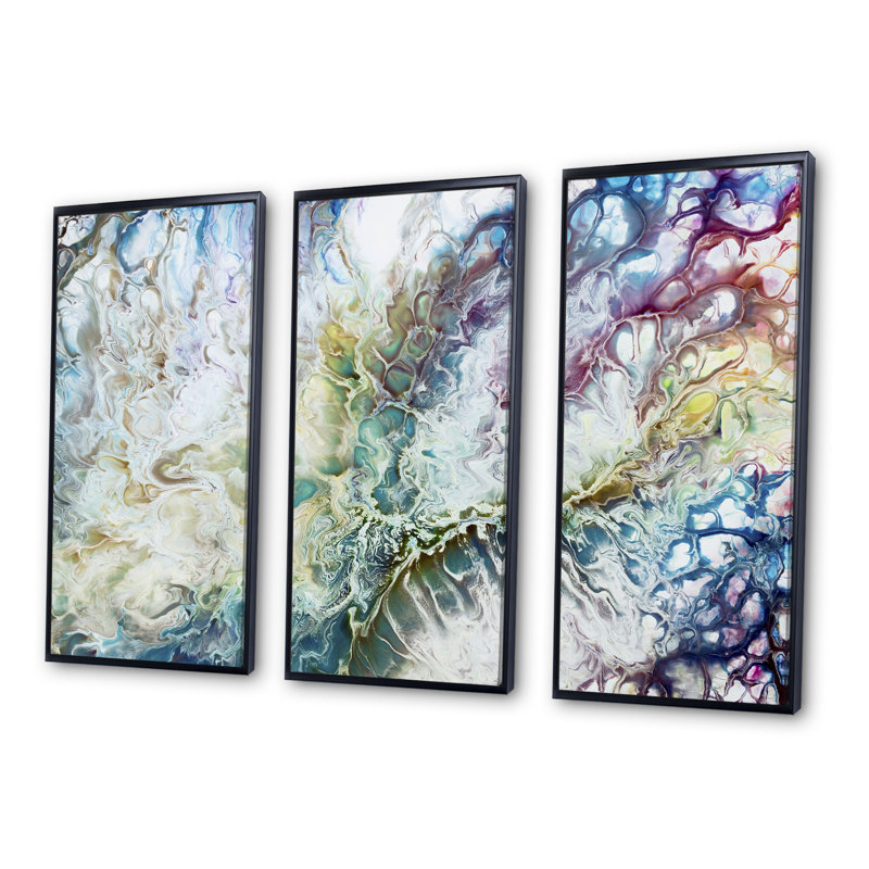 «Yellow and Green Abstract Strokes I», reproduction de cadre flottant 3 pièces sur toile, H 28 po x l 36 po x P 1 po