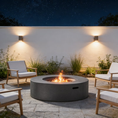 Outdoor 50000 BTU Propane Fire Pit Table Round Concrete for Patio Backyard