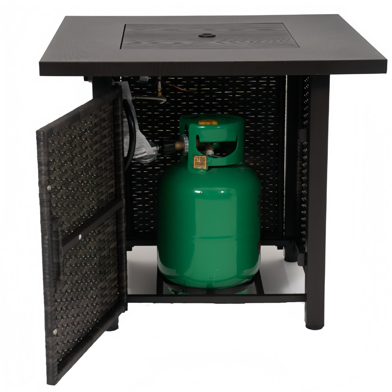 50000 BTU Metal Wicker Propane Fire Pit Table Outdoor Fireplace, Rain Cover, Removable Lid for Patio