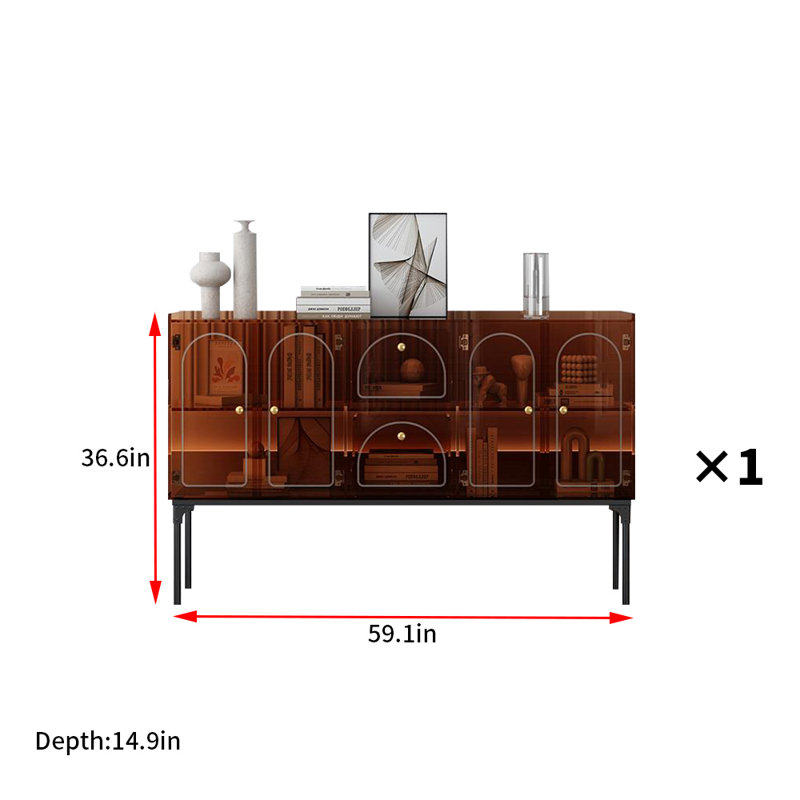 Italian Style Light Luxury Accent Cabinet Sideboard, Amber, 36.6" H x 59.1" W x 14.9" D