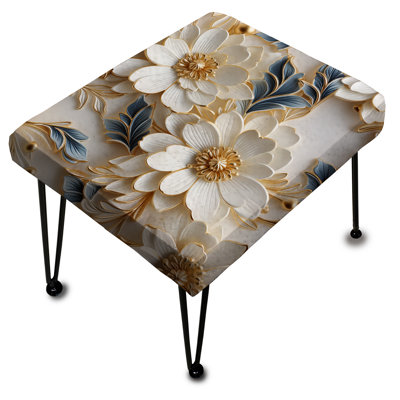 Golden White And Blue Flowers Elegance - Marble Rectangle Ottoman