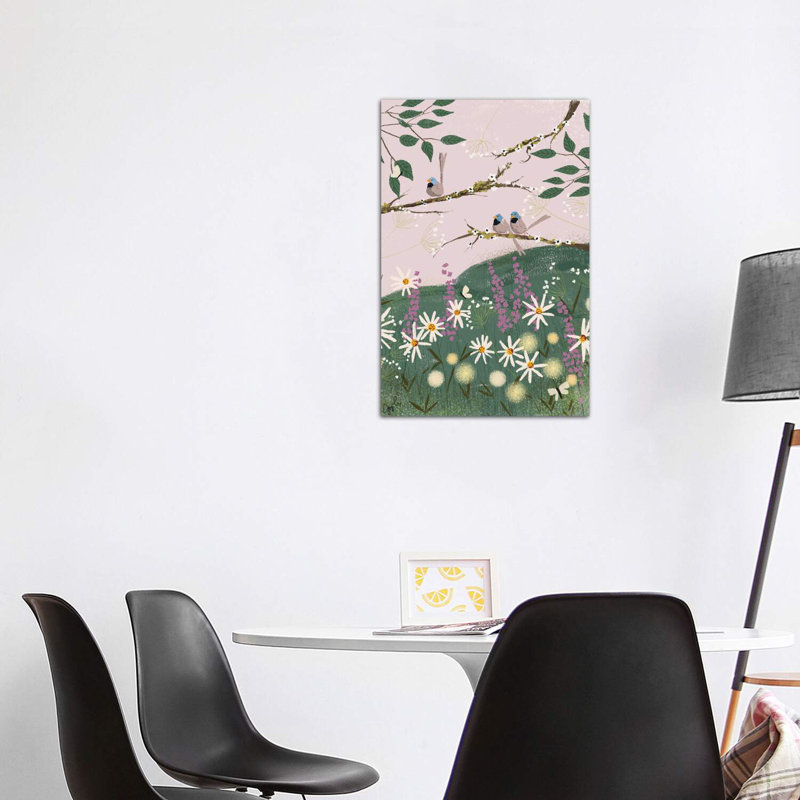 Blue Finches by Joy Laforme - Wrapped Canvas Print, 101.6cm H x 66.04cm W x 3.81cm D
