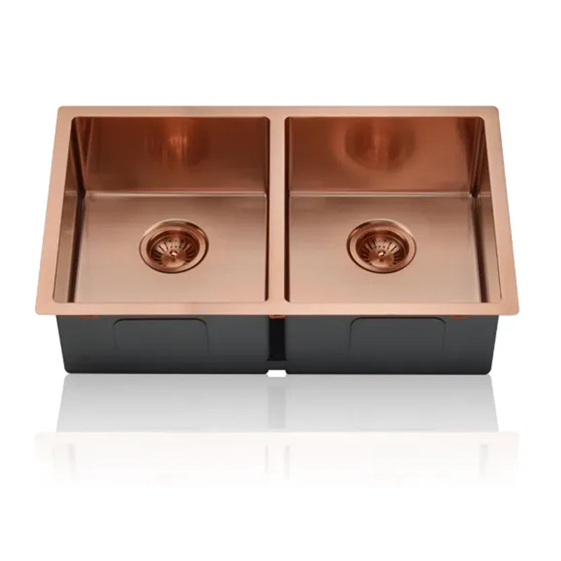 KDK HOME 32" Undermount Kitchen Sink 50/50 Double Bowl Stainless Steel Sink, Rose Gold