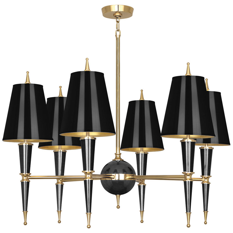 Lustre linéaire moderne à 6 lumières Jonathan Adler Versailles, Peinture laquée noire / doublure or mat