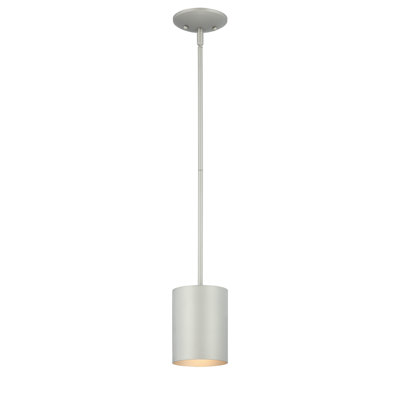 Lords 1-Light Indoor or Outdoor Silver Gray Aluminum Mini Cylinder Downrod Pendant