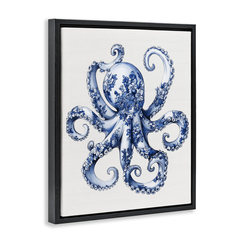 Cadre flottant Funky Toile, pieuvre, Cadre flottant noir de jais, H 21 po x l 17 po