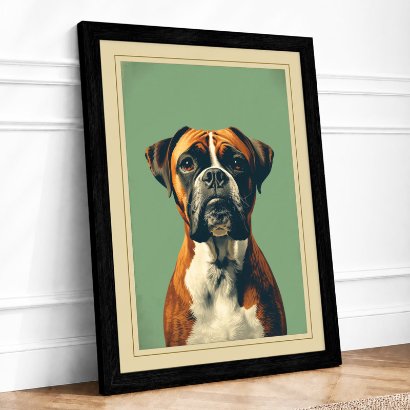 Boxer Portrait Modern - Framed Print, A1 - 84.1 x 59.4 cm, Black