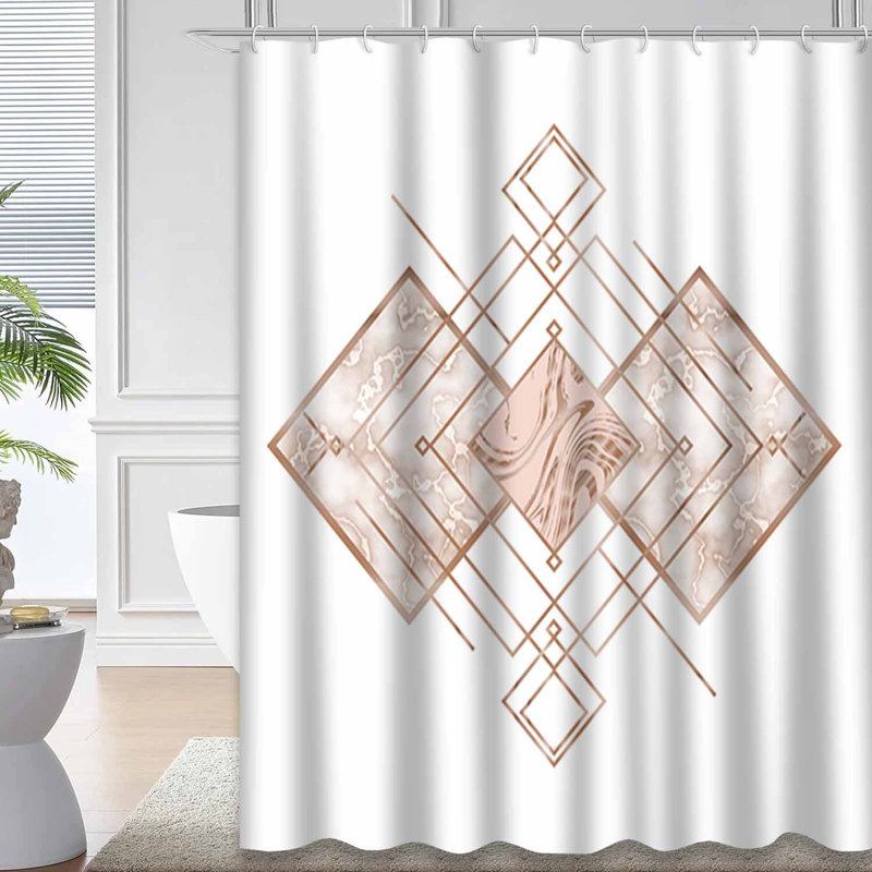 Rideau de douche rose à motif géométrique luxueux avec 12 crochets, 72" L x 72" W