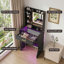 Petite coiffeuse 23,5 "avec miroir lumineux à DEL, bureau de meuble-lavabo compact avec plateau en verre et huche de rangement-1609238506