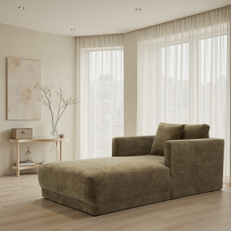 Bryn Chaise Lounge, Moss Olive Green Performance Chenille