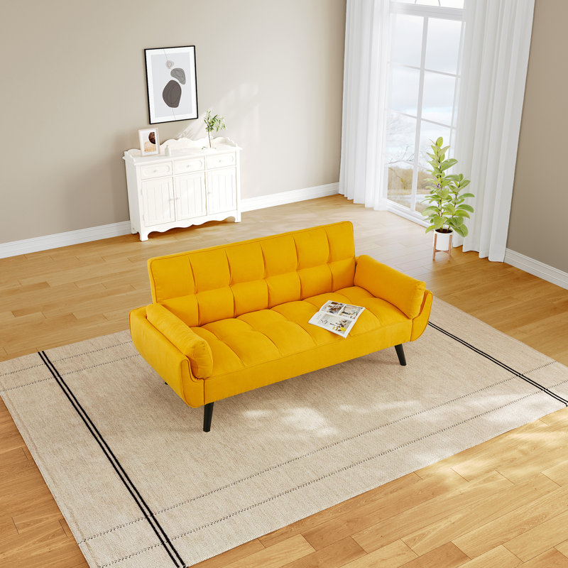 Futon Sofa  74.8" Modern Linen Futon Couch, Comfy Sofa, Yellow