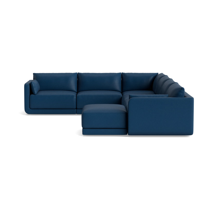 Eva Leather Modular Sectional, Bison Deep Blue Top Grain Leather