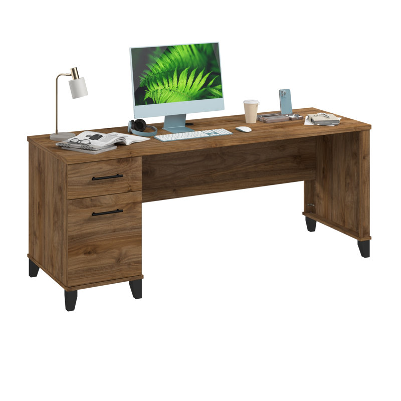 Bureau 72W avec tiroirs en noyer frais, Noyer frais