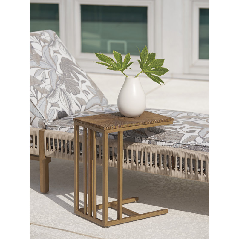 Transitional Brown Teak-Finish Aluminum Side Table 12"x18"