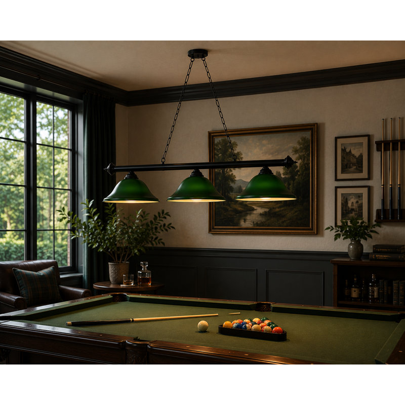 Bowdon 3-Light Pool Table Linear Pendant By RAM Game Room, Green